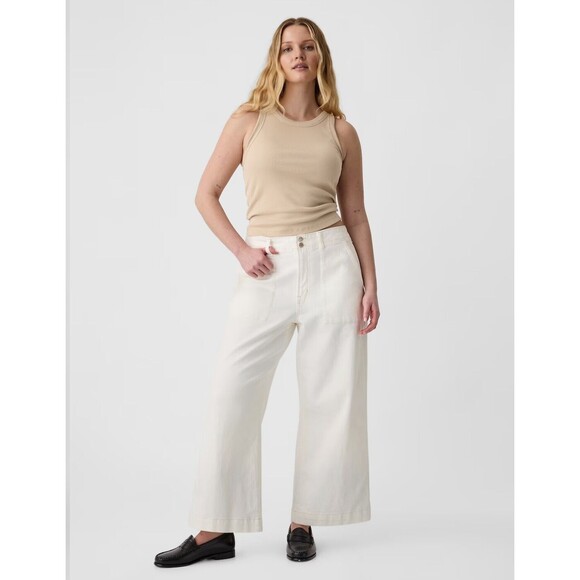 New Gap High Rise Wide Leg Utility Cropped Jeans Vintage White Size 16 Ecru NWT - Picture 5 of 14